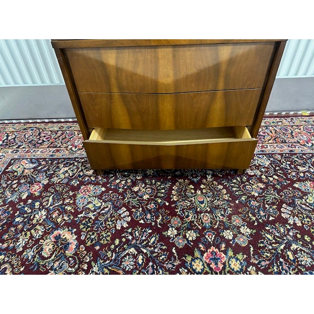 1960s Johnson Carper 5 Drawer Walnut HighBoy Dresser For Sale - Image 10 of 12