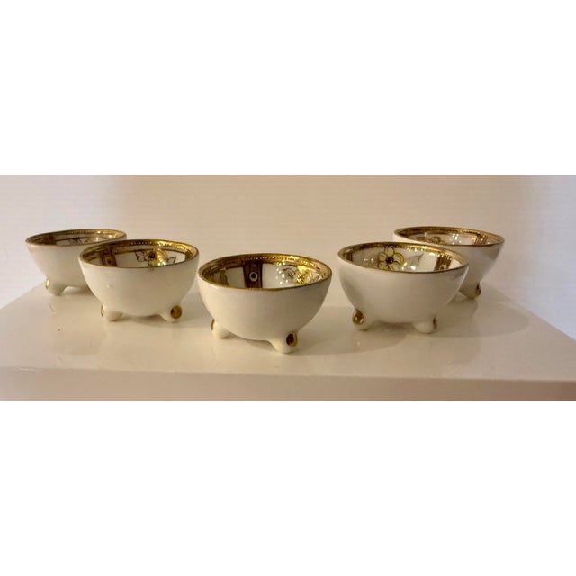 Antique Hand Painted Nippon Porcelain Footed Salt Cellars, Set of 5 For Sale - Image 12 of 12