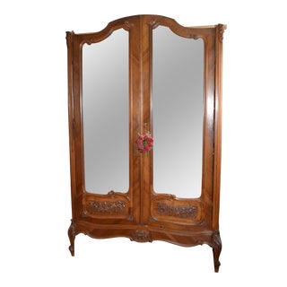 French Mirrored Walnut Armoire For Sale