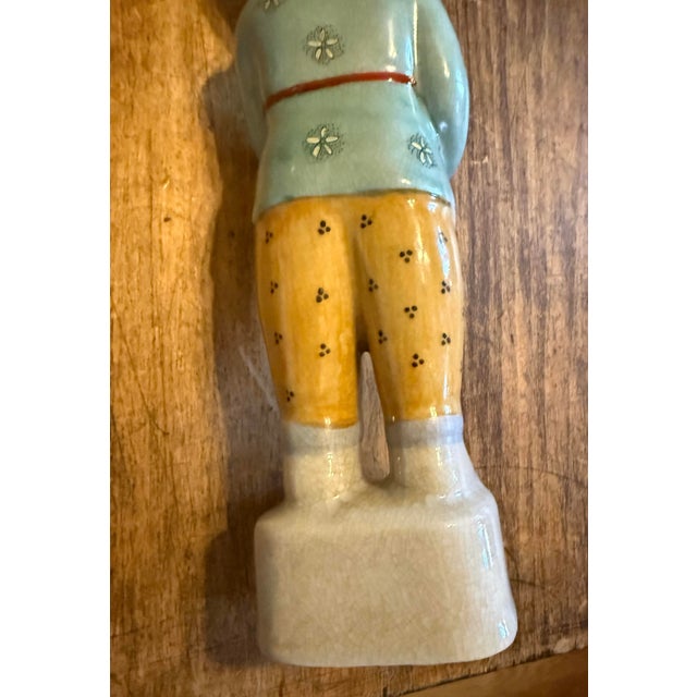 Blue Antique Republic Period Chinese Porcelain Ho Ho Boy Figure in Wucai Glaze 12” For Sale - Image 8 of 12