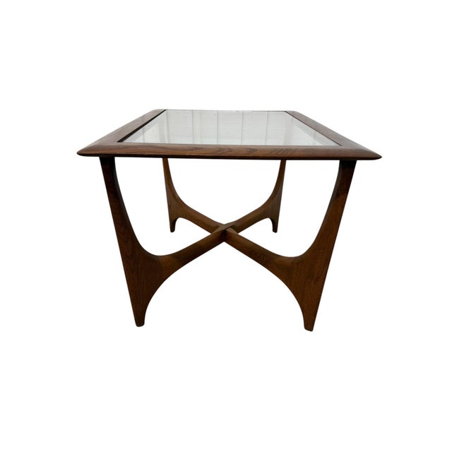 Mid-Century Modern Lane "Silhouette" Walnut Glass Top Side Tables - Set of 2 For Sale In Philadelphia - Image 6 of 9