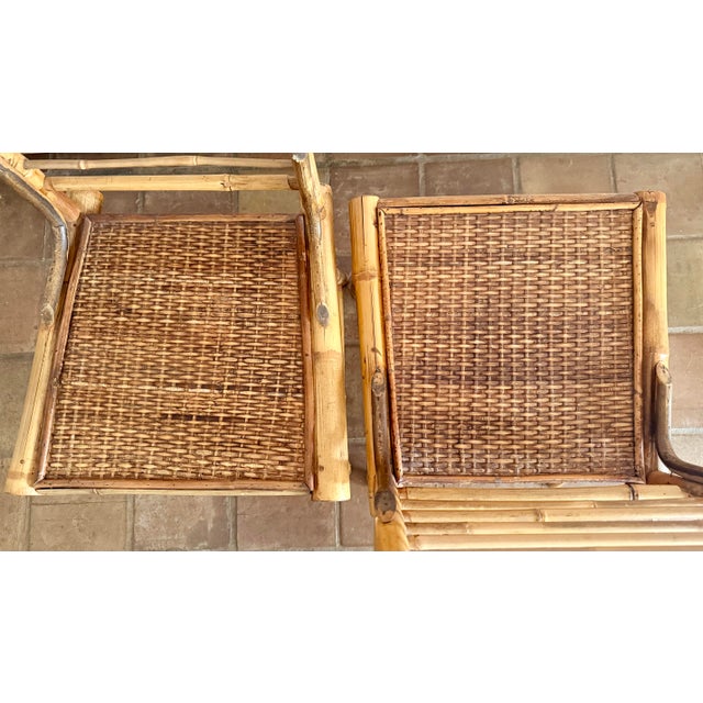 Paul Frankl Vintage 1970’s Chinoiserie Bamboo Ladder Back Accent Chair With Woven Rattan Seat, Paul Frankl Style- A Pair For Sale - Image 4 of 12