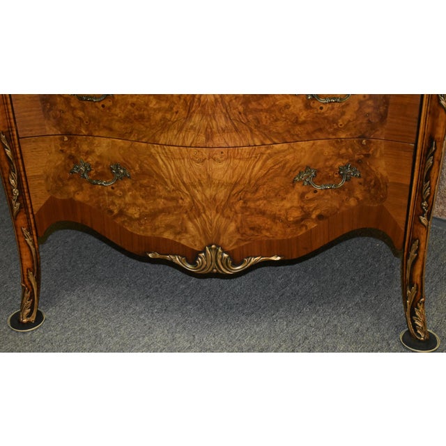 Antique Carved & Inlaid Satinwood Five Drawer French Style Tall Chest