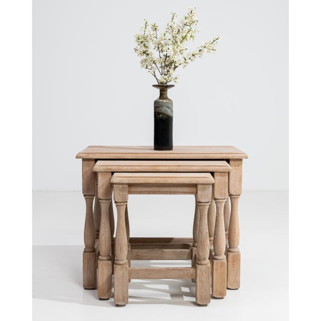 Brown 1970s Set Of Three Oak Nesting Tables For Sale - Image 8 of 13