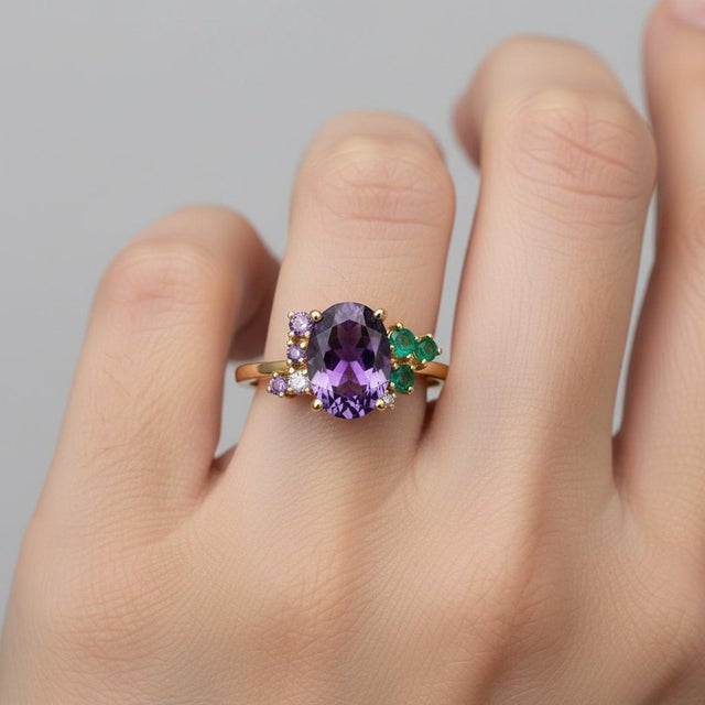 Not Yet Made - Made To Order Purple Amethyst Multicolor Ring in 14k Gold, Size 7.5 For Sale - Image 5 of 11