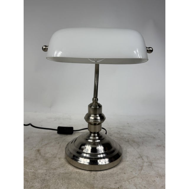 Industrial Ministerial Lamp with Chrome Finish and White Glass Lampshade, 1980s For Sale - Image 3 of 9