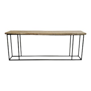 Vintage Farmhouse Raw Plank & Iron Console Table For Sale