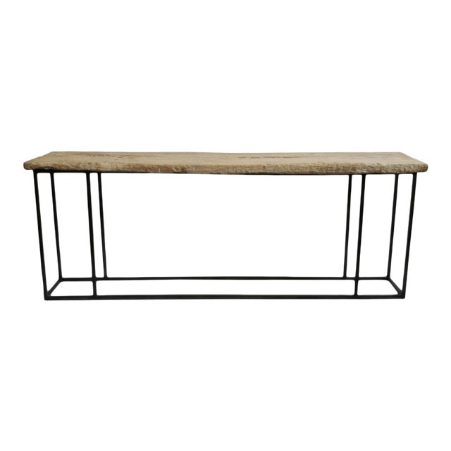 Vintage Farmhouse Raw Plank & Iron Console Table For Sale