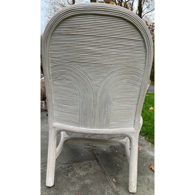 Boho Chic 1980s Vintage Reeded Rattan Upholstered Armchair For Sale - Image 3 of 8