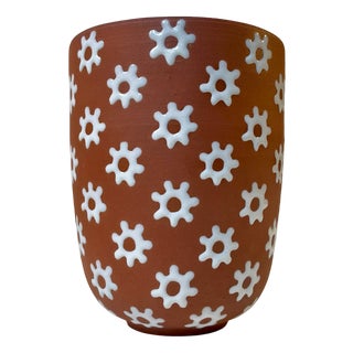 Ceramic Vase with White Flowers by Edith Nielsen for Zeuthen, 1950s For Sale