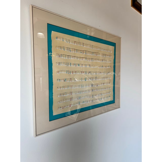 Mid-Century Modern 1980s Vintage " Carnivale " Mixed Media Abstract Paintying by Michael Mills, Framed For Sale - Image 3 of 12