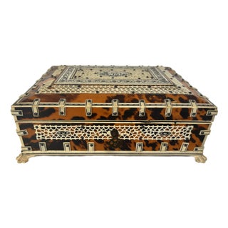 19th Century Anglo-Indian Jewelry Box With Elephant Motif Inlay For Sale