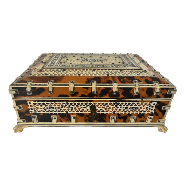 19th Century Anglo-Indian Jewelry Box With Elephant Motif Inlay For Sale