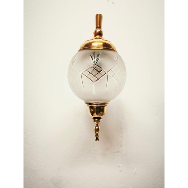 Gold Brass Wall Light with Frosted Sphere, 1960s For Sale - Image 8 of 9