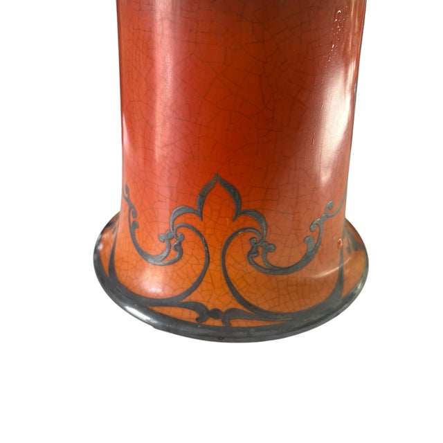 Antique Art Nouveau Warwick Pottery Silver Overlay Vase For Sale - Image 4 of 11