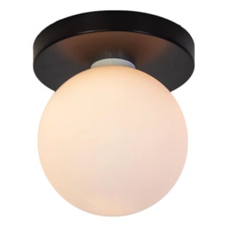 Globe Flush Mount Black, 5 Inch Glass Globe, by Research.Lighting, Modern, Minimal For Sale