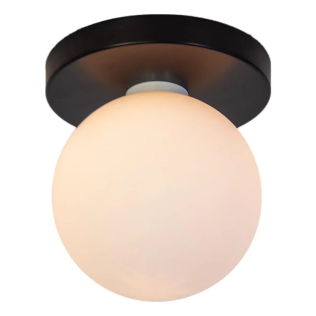 Globe Flush Mount Black, 5 Inch Glass Globe, by Research.Lighting, Modern, Minimal For Sale