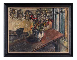 Marcel Saint-Jean, Kitchen Table with Flowers, Oil Painting on Canvas, Mid-20th Century, Framed