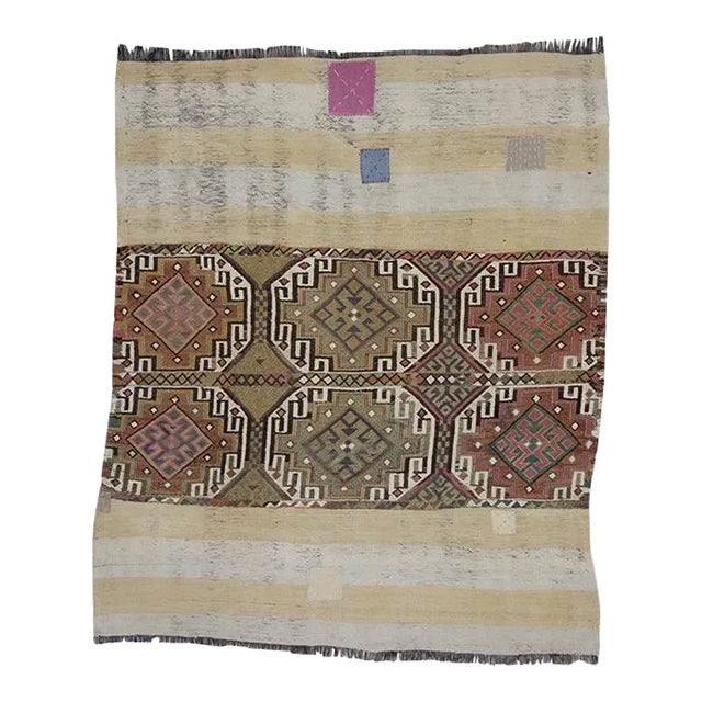 1960s Vintage Kilim Rug- 4′7″ × 5′4″ For Sale