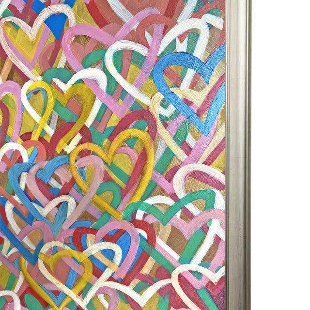 Pop Art Colorful Heart Painting Original Art Love Wall Art Abstract Hearts Canvas Romantic Pop Art Decor Framed Acrylic Oil Paint by Tatiana Duperault For Sale - Image 3 of 5