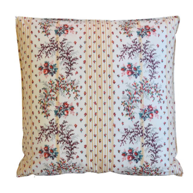 Custom-tailored pillow in designer Brunschwig & Fils cotton fabric called "Paulette" depicting a beautiful colorful floral...