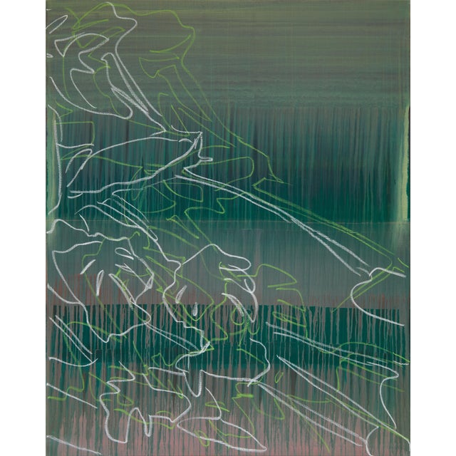 "Monstera Double Shadows Green White" Original Acrylic Painting by Simon Findlay For Sale