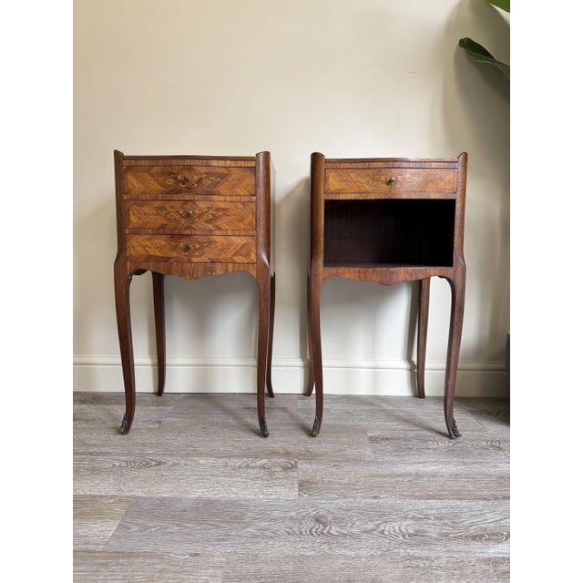 These are a great example of elegant French vintage bedside tables. These are wooden, with cabriole legs, beautiful...