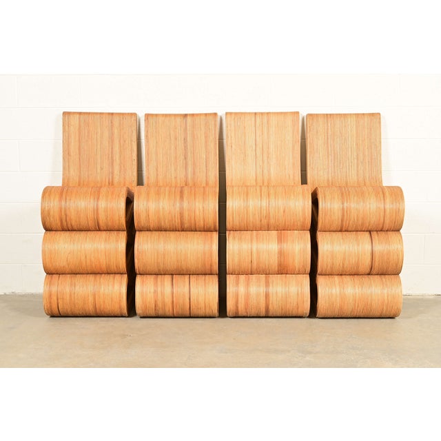 Contemporary Gabriella Crespi Style Italian Pencil Rattan Bar Stools, Set of Four For Sale - Image 3 of 11