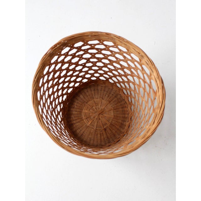 Vintage Open Weave Wicker Waste Basket For Sale - Image 11 of 12