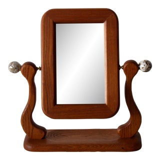 Vintage Red Wood Ceramic Sphere Rectangular Vanity Table Top Adjustable Mirror For Sale