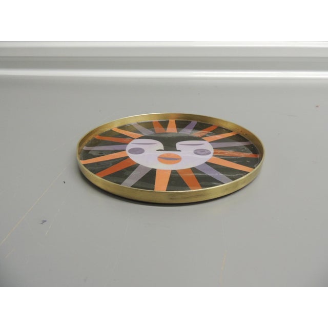 Sun Round Brass Enameled Round Small Trinket Tray Jonathan Adler Style For Sale - Image 4 of 5