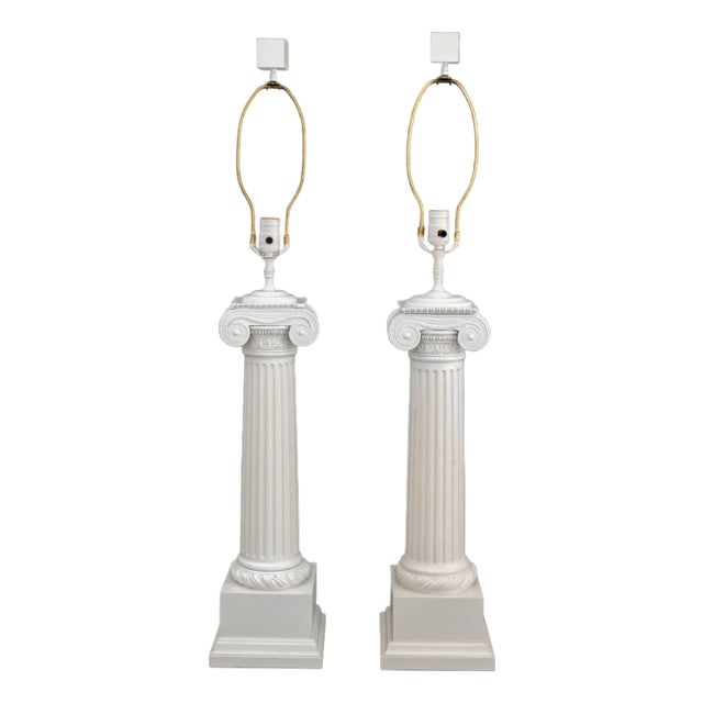 Late 20th Century Neoclassical Style Ionic Column Table Lamps, Pair For Sale