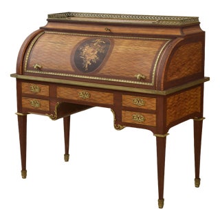 Napoleon III Louis XVI Style Marquetry Cylinder Desk For Sale