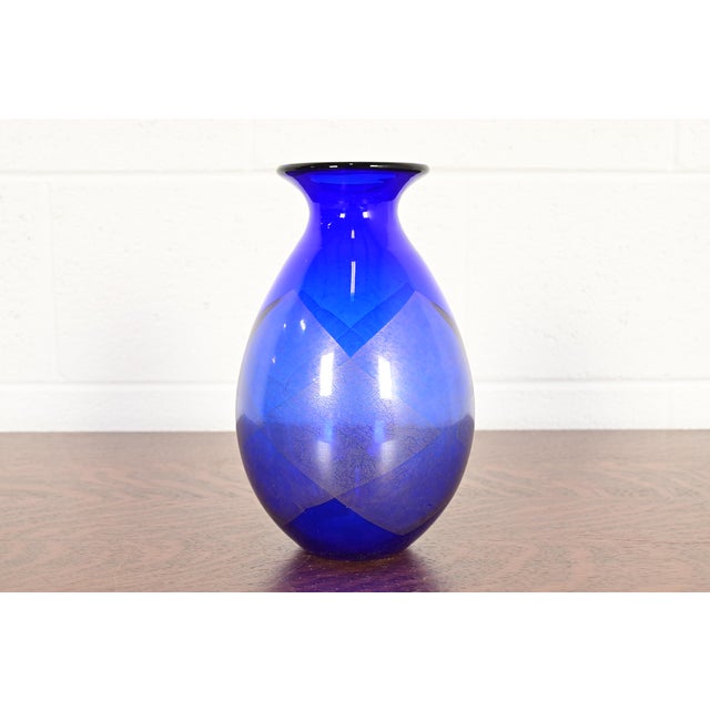 Blue Jeff Zimmerman for Tiffany & Co. Cobalt Blue Art Glass Vase For Sale - Image 8 of 8