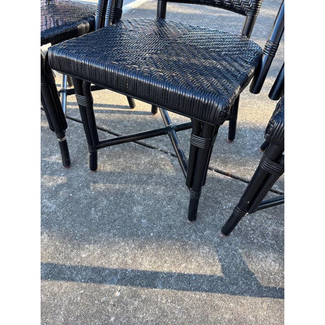 1990s Black Wicker Texture Dining Chairs - Set of 4 For Sale - Image 4 of 4