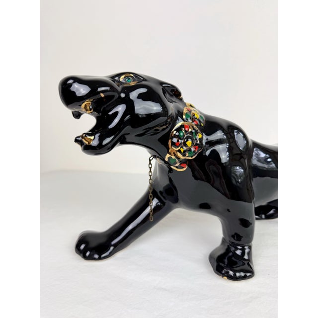 Vintage Mid-Century Modern Sleek Black Panther Ceramic