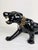 Vintage MCM Sleek Black Panther Ceramic Figurine Black glossy finish. Gold and floral collar detail. Gold chain in the...