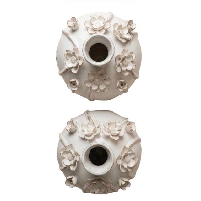 Italian Pair of Italian Hand-Crafted Floral Ceramic Bud Vases For Sale - Image 3 of 8