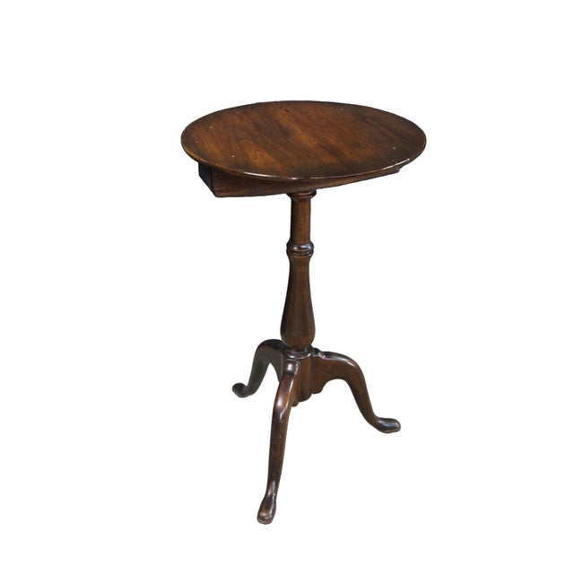 Queen Anne Antique Georgian Style Round Mahogany Tripod Base Candle Stand Wine Side Table For Sale - Image 3 of 18