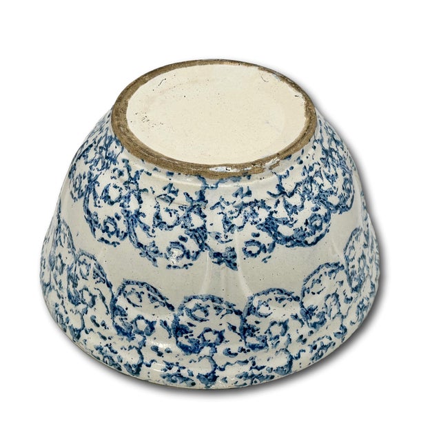 Beautiful Large 12 Inch Size Antique American Blue Spongeware Decorated Stoneware Kitchen Mixing Bowl - 1890s For Sale - Image 9 of 18