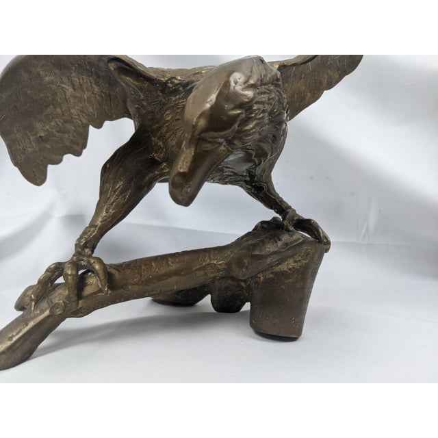 Vintage Solid Brass Eagle Sculpture on Branch Pedestal Base, 19" Wingspan For Sale - Image 13 of 14