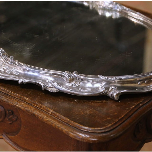 19th Century French Louis XV Rococo Silvered Bronze Mirrored Surtout De Table For Sale - Image 4 of 8