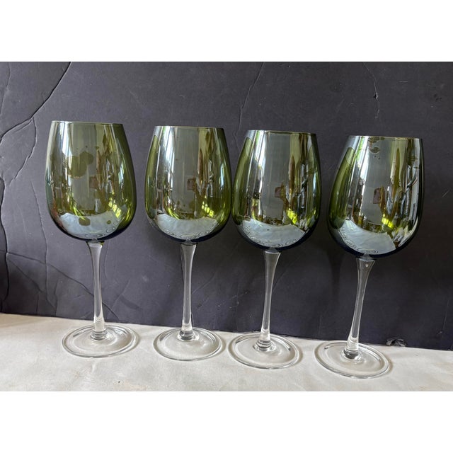 Mid-Century Modern Vintage Olive Green Wine Glasses, Set of Four, Mid-Century Modern Style Stemware For Sale - Image 3 of 7
