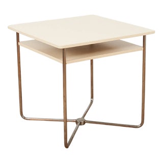 Table in Frame Made of Chrome-Plated Steel Tubing, Tabletop and Shelf Made of Wood Painted Grey. For Sale