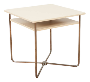 Table in Frame Made of Chrome-Plated Steel Tubing, Tabletop and Shelf Made of Wood Painted Grey.