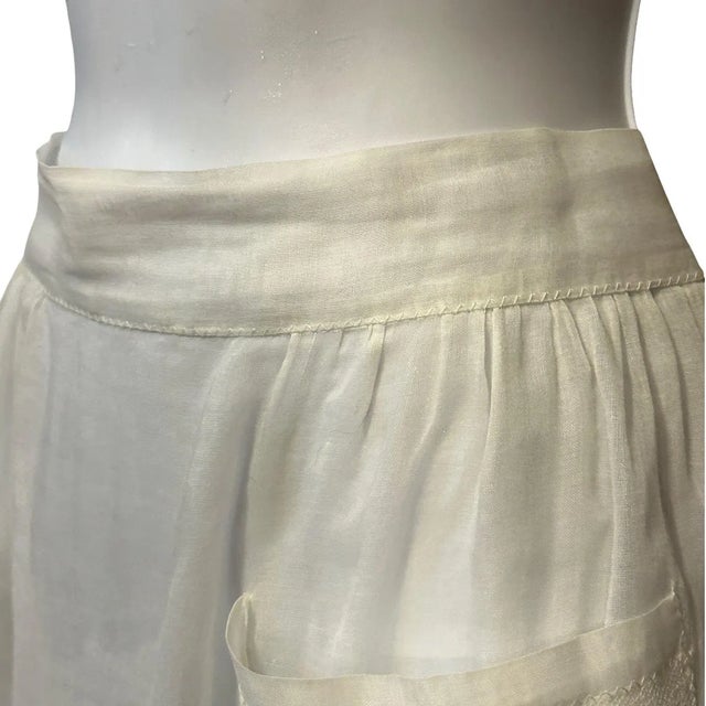 Off-white Vintage 1930s Sheer Cotton Apron w/ Lace Inserts & Aqua Zig-Zag Stitching Handmade For Sale - Image 8 of 8