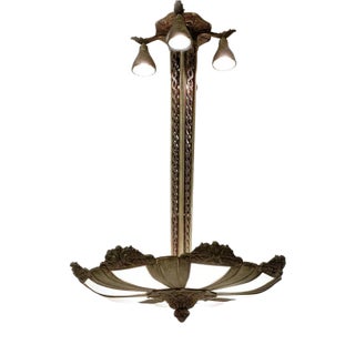 French Art Deco Frosted Glass and Bronze Pendant, 1920s For Sale