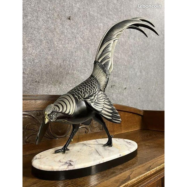 Art Nouveau Sculpture of Pheasant with a Brown and Silver Patina by Rochard For Sale - Image 5 of 5