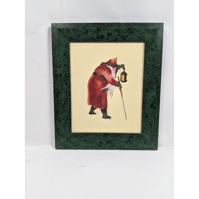 Vintage Theorem-Style Folk Art Santa Claus Christmas Wall Art – Set of 5 For Sale - Image 4 of 16