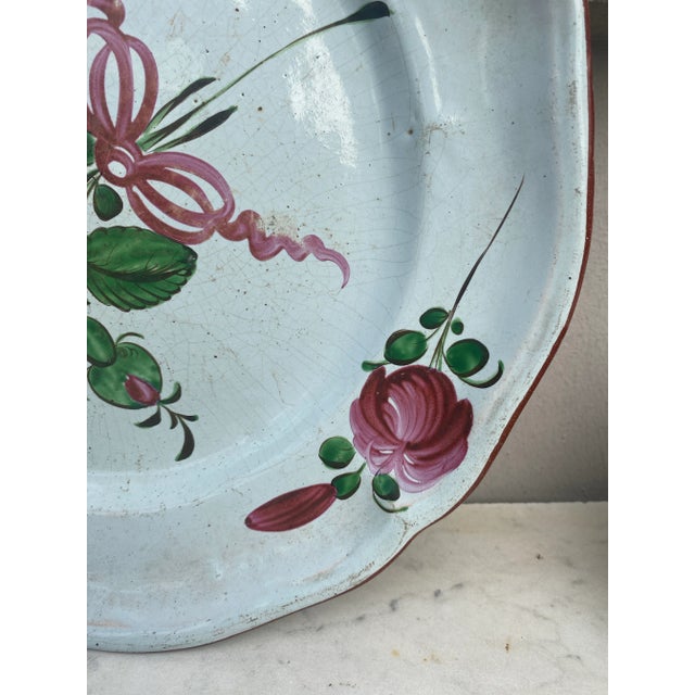 Large 19th Century French Faience Roses Platter For Sale - Image 4 of 7